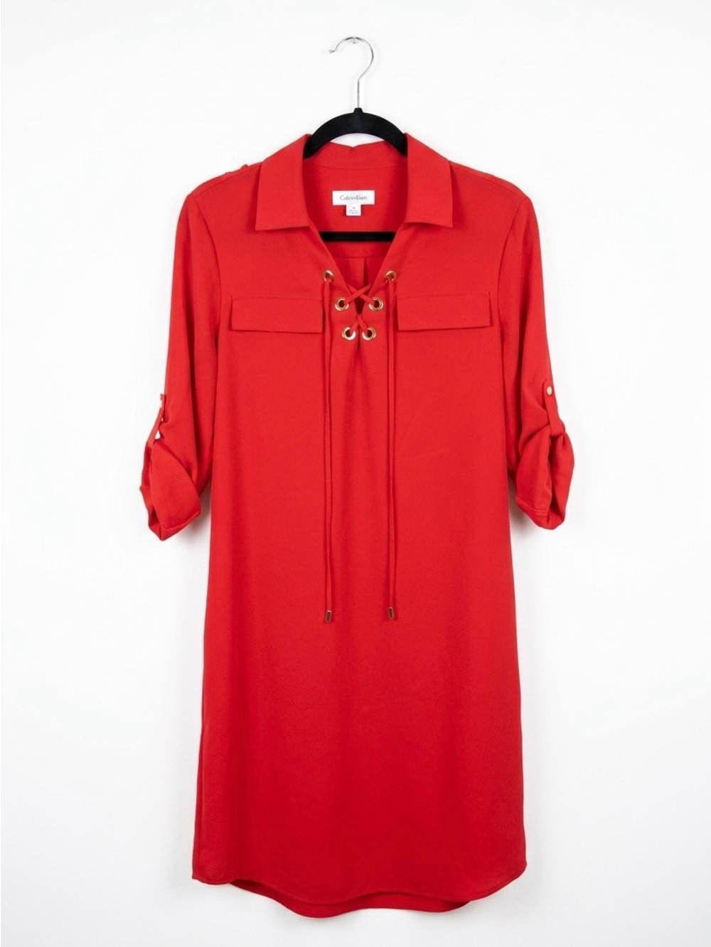 Calvin Klein Red Lace-Up Tunic Dress
